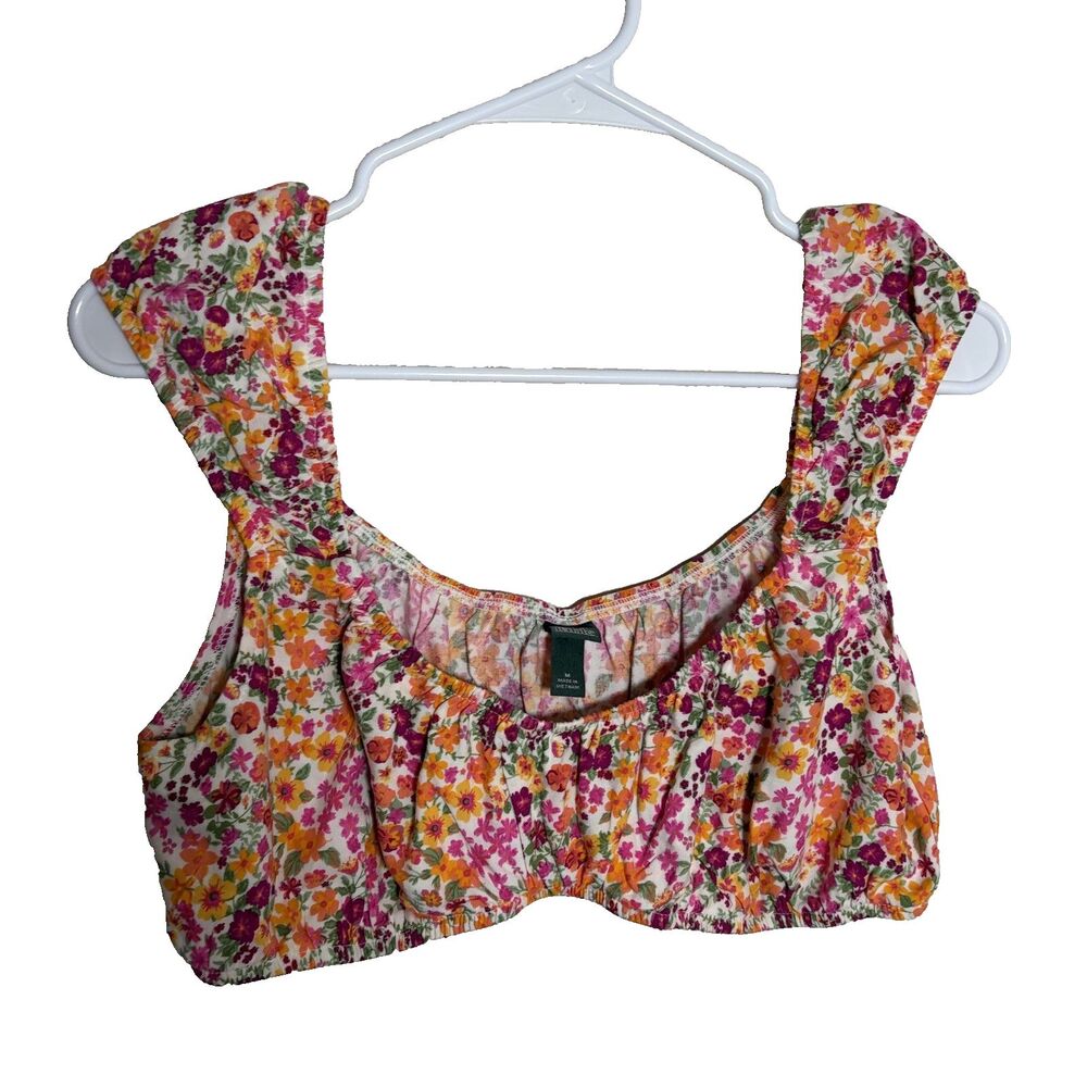 Wild Fable Shirt Women's Medium Cropped Cap Sleeve Boho Colorful Artsy